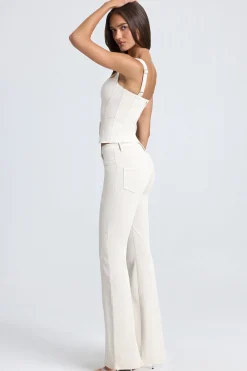 Oh Polly Bottoms | Co-Ords^Mid-Rise Flared Jeans in Ecru
