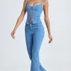 Oh Polly Bottoms | Co-Ords^Mid-Rise Flared Jeans in Mid Blue Stonewash MidBlueStonewash