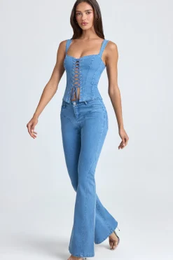 Oh Polly Bottoms | Co-Ords^Mid-Rise Flared Jeans in Mid Blue Stonewash MidBlueStonewash