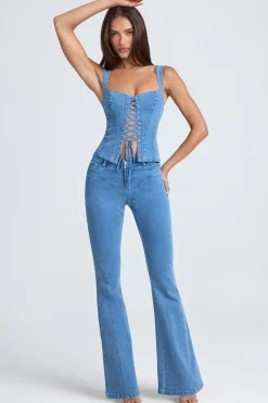 Oh Polly Bottoms | Co-Ords^Mid-Rise Flared Jeans in Mid Blue Stonewash MidBlueStonewash