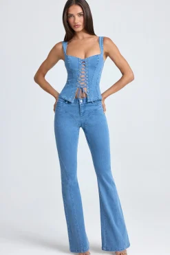 Oh Polly Bottoms | Co-Ords^Mid-Rise Flared Jeans in Mid Blue Stonewash MidBlueStonewash