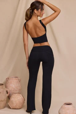 Oh Polly Bottoms^Mid-Rise Straight Leg Trousers in Black