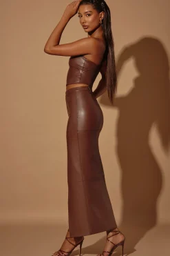 Oh Polly Women'S Clothing Sale - $65 And Under | Women'S Clothing Sale - $40 And Under^Mid-Rise Vegan Leather Maxi Skirt in Brown