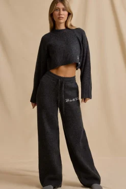 Oh Polly Knitwear | Tracksuits^Mid-Rise Wide-Leg Joggers in Charcoal Marl CharcoalMarl