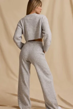 Oh Polly Knitwear | Tracksuits^Mid-Rise Wide-Leg Joggers in Ice Marl IceMarl