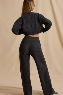 Oh Polly Knitwear | Tracksuits^Mid-Rise Wide-Leg Joggers in Charcoal Marl CharcoalMarl