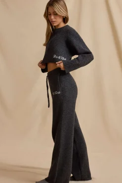 Oh Polly Knitwear | Tracksuits^Mid-Rise Wide-Leg Joggers in Charcoal Marl CharcoalMarl