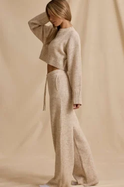 Oh Polly Knitwear | Tracksuits^Mid-Rise Wide-Leg Joggers in Cream Marl CreamMarl