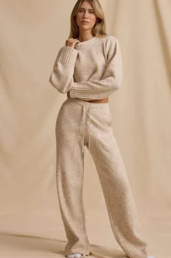 Oh Polly Knitwear | Tracksuits^Mid-Rise Wide-Leg Joggers in Cream Marl CreamMarl