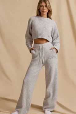 Oh Polly Knitwear | Tracksuits^Mid-Rise Wide-Leg Joggers in Ice Marl IceMarl
