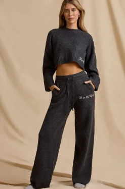 Oh Polly Knitwear | Tracksuits^Mid-Rise Wide-Leg Joggers in Charcoal Marl CharcoalMarl