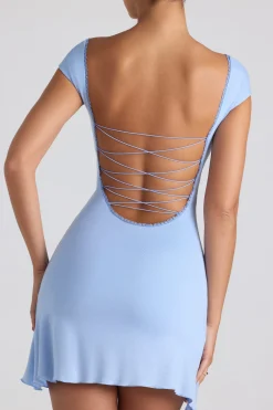 Oh Polly Tencel™ Modal Dresses^Modal Asymmetric Lace-Up A-Line Mini Dress in Sky Blue SkyBlue