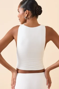 Oh Polly Tops^Modal Boat-Neck Tank Top in White