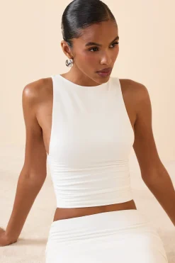 Oh Polly Tops^Modal Boat-Neck Tank Top in White