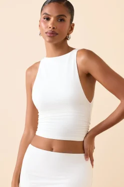 Oh Polly Tops^Modal Boat-Neck Tank Top in White