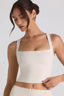 Oh Polly Co-Ords | Tops^Modal Bow-Detail Crop Top in Ivory