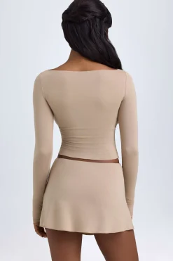 Oh Polly Skirts & Skorts | Bottoms^Modal Button-Detail Low-Rise Mini Skirt in Taupe