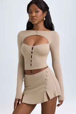 Oh Polly Skirts & Skorts | Bottoms^Modal Button-Detail Low-Rise Mini Skirt in Taupe