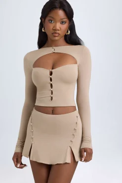 Oh Polly Skirts & Skorts | Bottoms^Modal Button-Detail Low-Rise Mini Skirt in Taupe