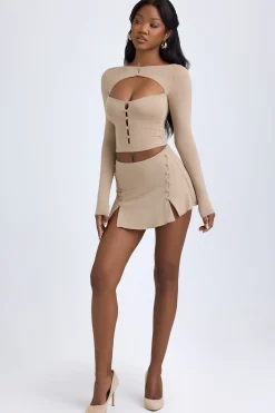Oh Polly Skirts & Skorts | Bottoms^Modal Button-Detail Low-Rise Mini Skirt in Taupe
