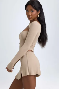 Oh Polly Tops^Modal Cut-Out Button-Detail Top in Taupe