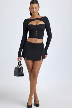 Oh Polly Tops^Modal Cut-Out Button-Detail Top in Black
