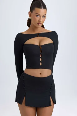 Oh Polly Tops^Modal Cut-Out Button-Detail Top in Black