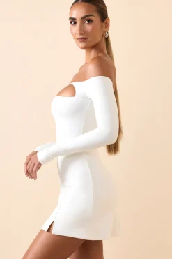 Oh Polly Co-Ords^Modal Cut-Out Off-Shoulder A-Line Mini Dress in White