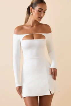Oh Polly Co-Ords^Modal Cut-Out Off-Shoulder A-Line Mini Dress in White