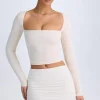 Oh Polly Tops^Modal Halterneck Ruched Top in Ivory