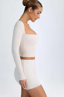Oh Polly Tops^Modal Halterneck Ruched Top in Ivory