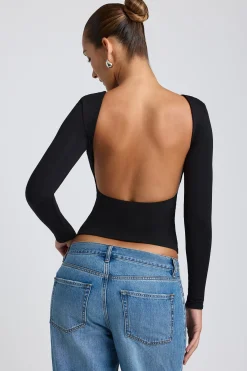 Oh Polly Co-Ords | Tops^Modal High Neck Long Sleeve Open Back Top in Black