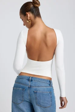 Oh Polly Co-Ords | Tops^Modal High Neck Long Sleeve Open Back Top in White