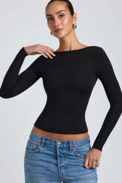 Oh Polly Co-Ords | Tops^Modal High Neck Long Sleeve Open Back Top in Black