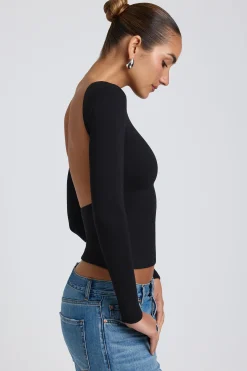 Oh Polly Co-Ords | Tops^Modal High Neck Long Sleeve Open Back Top in Black