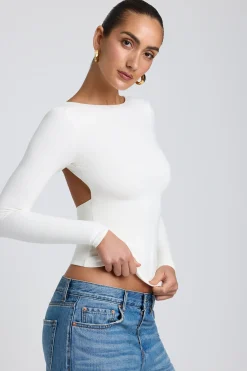 Oh Polly Co-Ords | Tops^Modal High Neck Long Sleeve Open Back Top in White