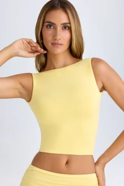 Oh Polly Co-Ords | Tops^Modal High-Neck Open-Back Crop Top in Lemon Sherbet