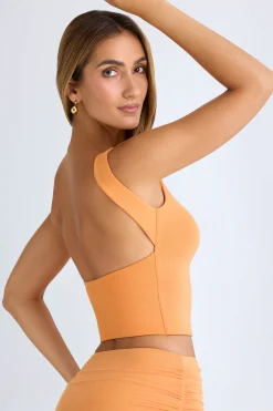 Oh Polly Co-Ords | Tops^Modal High-Neck Open-Back Crop Top in Sunset Orange