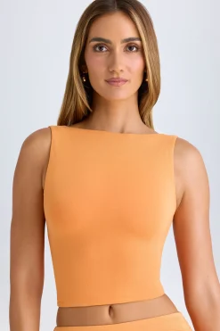 Oh Polly Co-Ords | Tops^Modal High-Neck Open-Back Crop Top in Sunset Orange