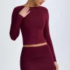 Oh Polly Tops^Modal High-Neck Open-Back Top in Wine Red WineRed