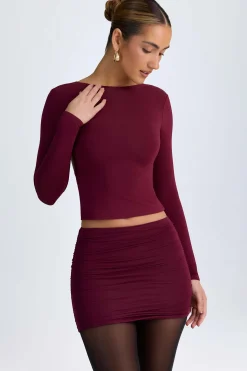 Oh Polly Tops^Modal High-Neck Open-Back Top in Wine Red WineRed
