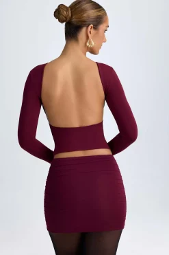 Oh Polly Tops^Modal High-Neck Open-Back Top in Wine Red WineRed