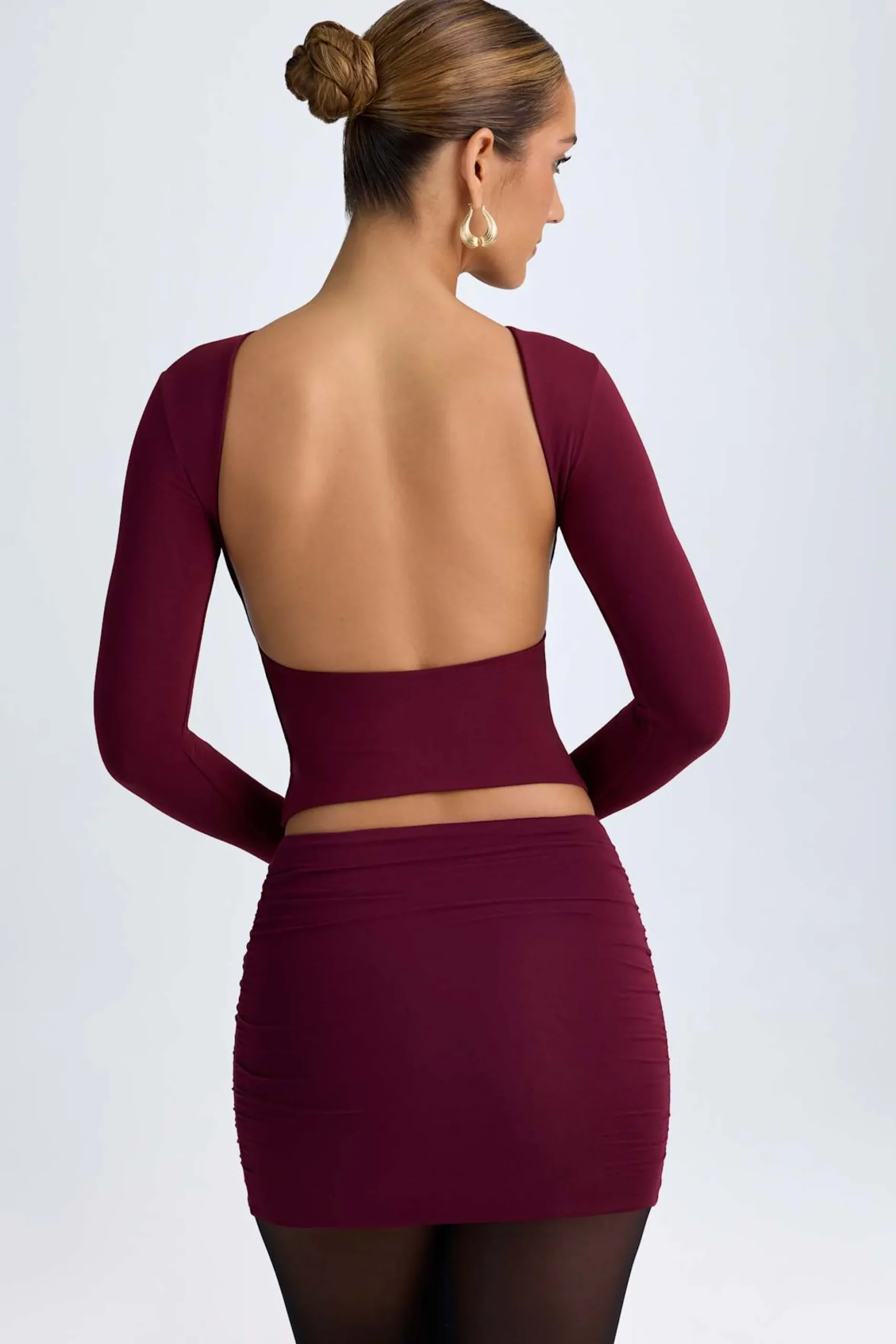 Oh Polly Tops^Modal High-Neck Open-Back Top in Wine Red WineRed