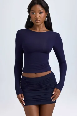 Oh Polly Tops^Modal High-Neck Open-Back Top in True Navy TrueNavy
