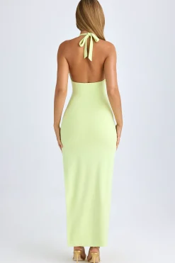 Oh Polly Wedding Guest^Modal High-Split Halterneck Maxi Dress in Matcha Green