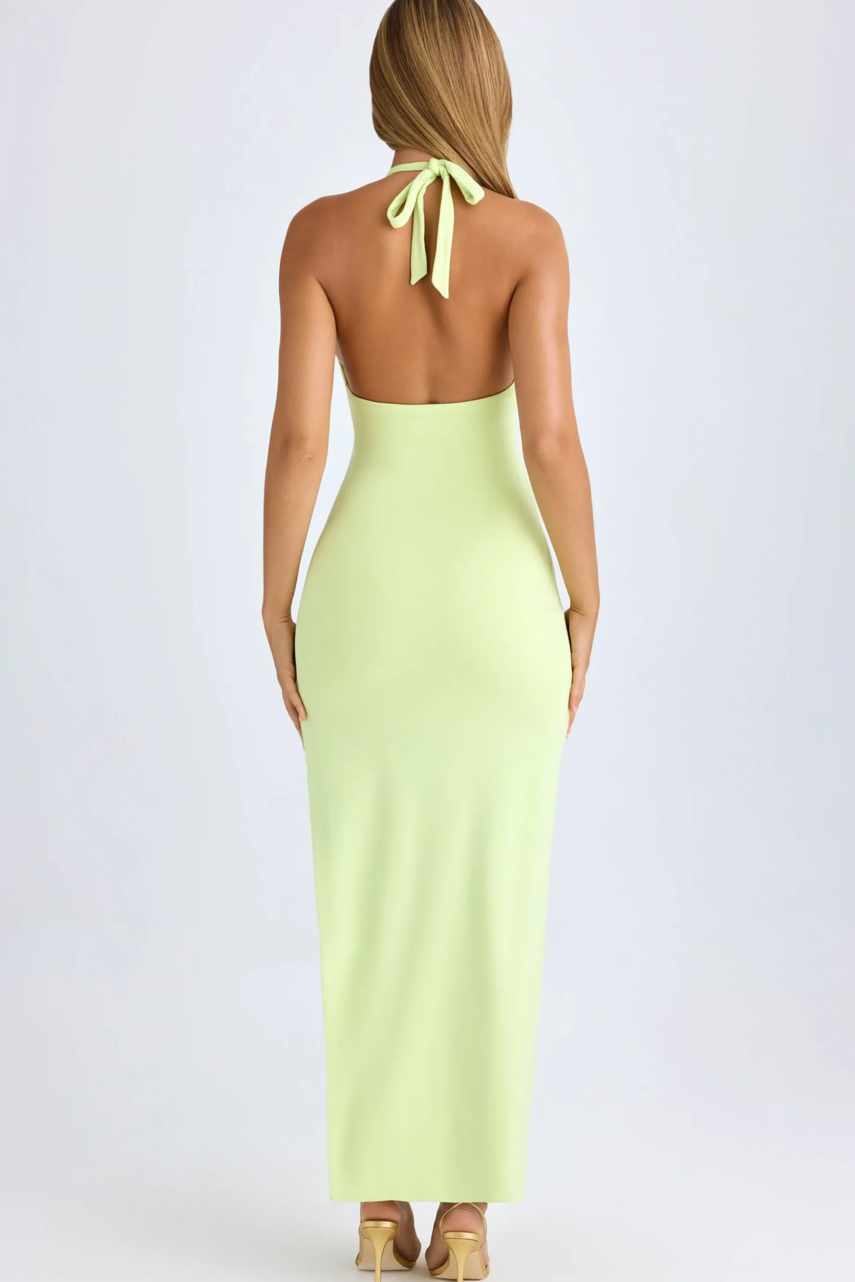 Oh Polly Wedding Guest^Modal High-Split Halterneck Maxi Dress in Matcha Green