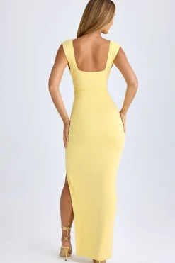 Oh Polly Wedding Guest^Modal High-Split Plunge-Neck Maxi Dress in Lemon Sherbet