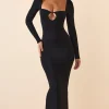 Oh Polly Fall Outfits^Modal Keyhole Cut-Out Maxi Dress in Black