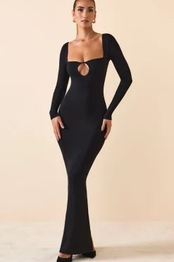 Oh Polly Fall Outfits^Modal Keyhole Cut-Out Maxi Dress in Black