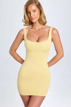Oh Polly Tencel™ Modal Dresses^Modal Lace-Trim Bodycon Mini Dress in Pastel Yellow PastelYellow